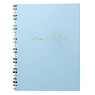 Simple Minimalist Modern Gold Script Pale Blue Notebook