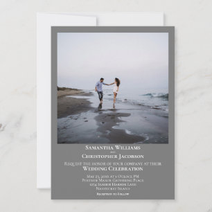 Simple Minimalist Modern Grey Photo Wedding Invitation