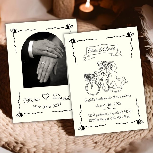 Simple minimalist Modern Hand-drawn Wedding Invitation (Creator Uploaded)