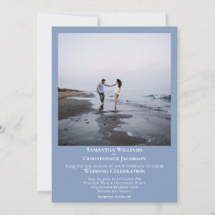 Simple Minimalist Modern Light Blue Photo Wedding Invitation