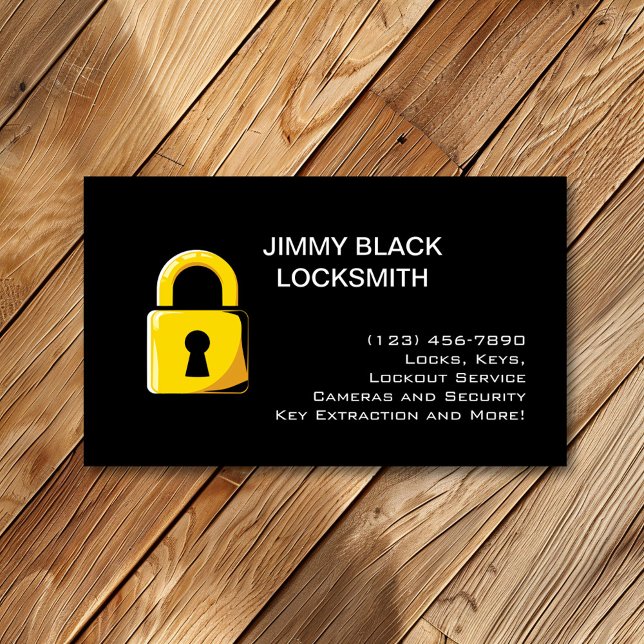 Simple Minimalist Modern Locksmith Gold Lock Business Card (Creator Uploaded)