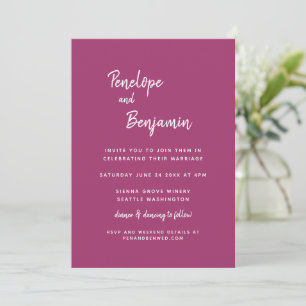 Simple Minimalist Modern Orchid Magenta Wedding Invitation