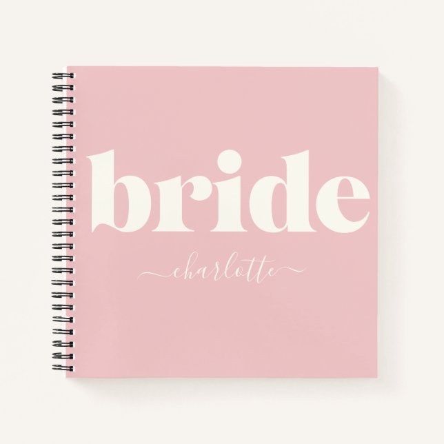 Simple Minimalist Modern Personalised Blush Bride Notebook (Front)