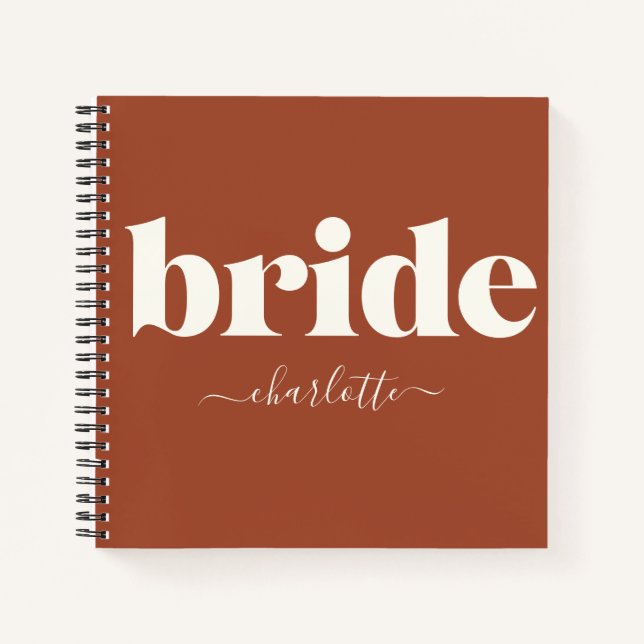 Simple Minimalist Modern Personalised Rust Bride Notebook (Front)