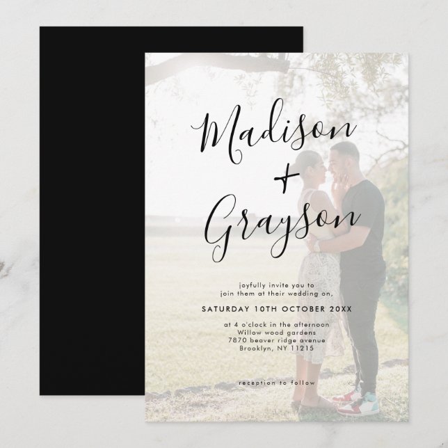 Simple Minimalist Modern Photo Calligraphy Wedding Invitation (Front/Back)