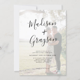 Simple Minimalist Modern Photo Calligraphy Wedding Invitation
