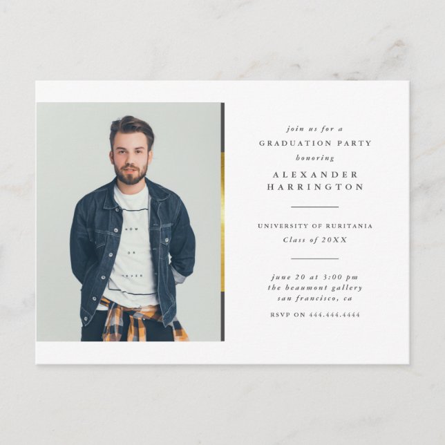 Simple Minimalist Modern Photo Graduation Party Invitation Postcard (Front)