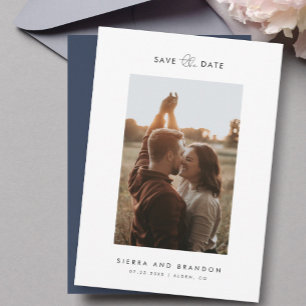 Simple Minimalist Modern Photo Script Navy Blue Save The Date