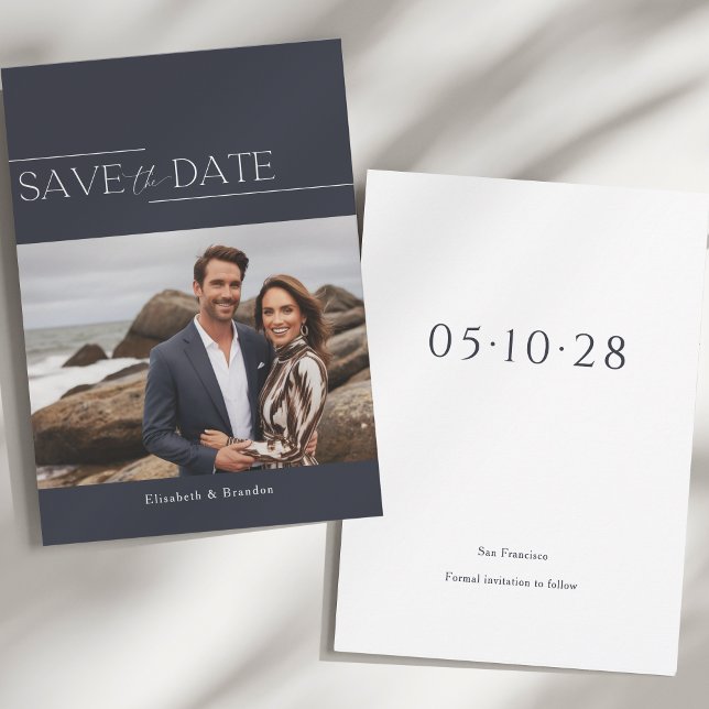 Simple minimalist modern photo wedding  save the date (Slate blue save the date card 5x7)