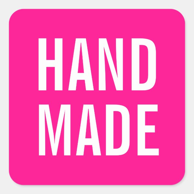 Simple minimalist modern pink handmade business square sticker (Front)