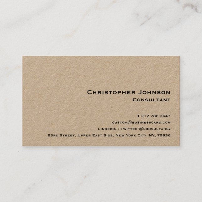 Simple Minimalist Modern Professional Brown Kraft Business Card (Front)