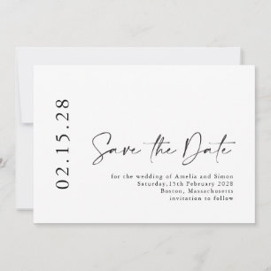 Simple Minimalist Modern Script Font Black White Save The Date