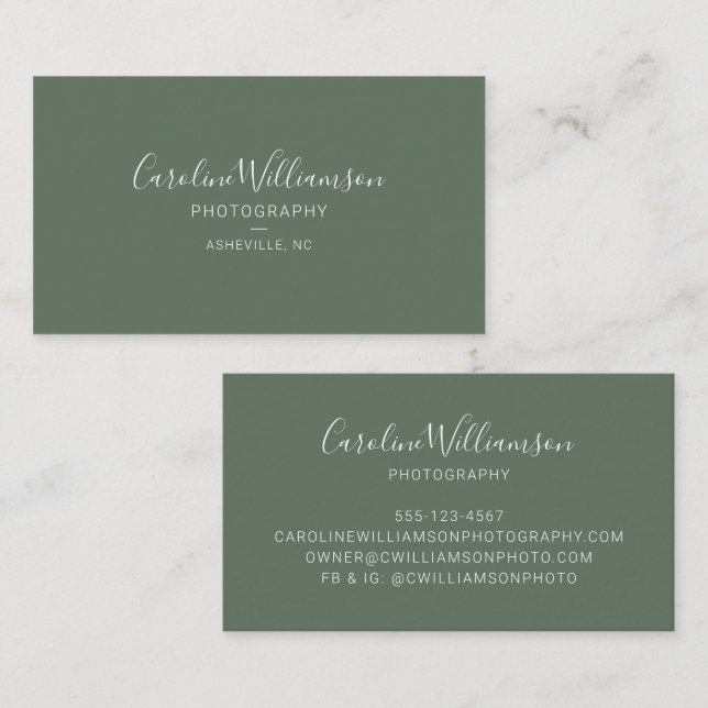Simple Minimalist Modern Script Forest Green Business Card (Front/Back)