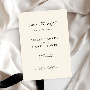 Simple minimalist modern script ivory wedding save the date