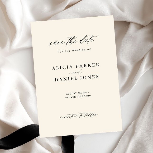 Simple minimalist modern script ivory wedding  save the date (Creator Uploaded)