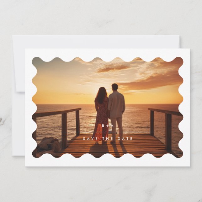 Simple MINIMALIST Modern Wave Border | Photo Save The Date (Front)