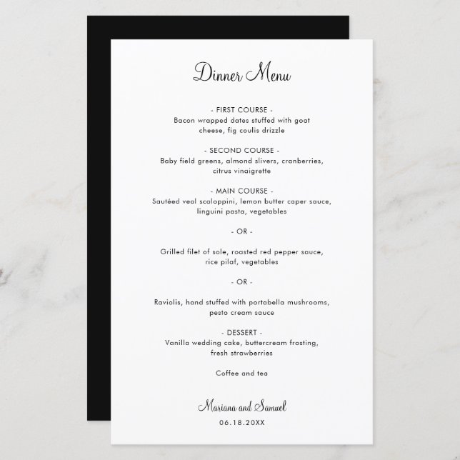 Simple Minimalist Modern Wedding Menu (Front/Back)