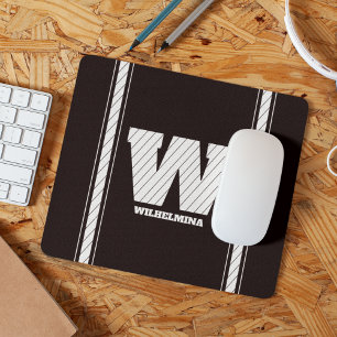 Simple Minimalist Monogram Black & White Striped Mouse Mat