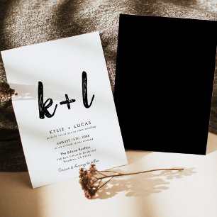 Simple Minimalist Monogram Black & White Wedding Invitation
