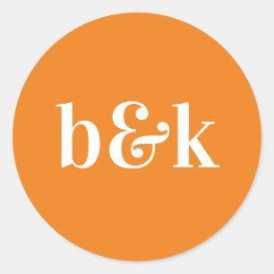 Simple Minimalist Monogram Initials Orange Wedding Classic Round Sticker