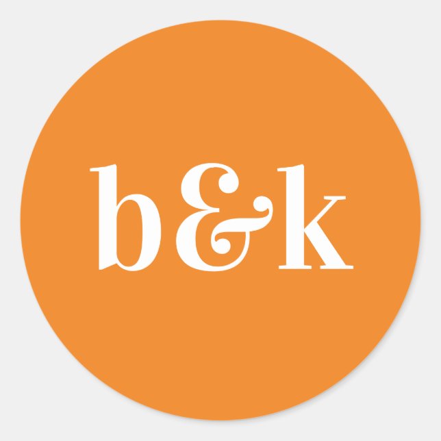 Simple Minimalist Monogram Initials Orange Wedding Classic Round Sticker (Front)