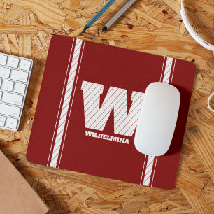 Simple Minimalist Monogram Maroon & White Striped Mouse Mat