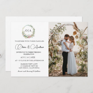 Simple Minimalist Monogram Photo Wedding Invitation