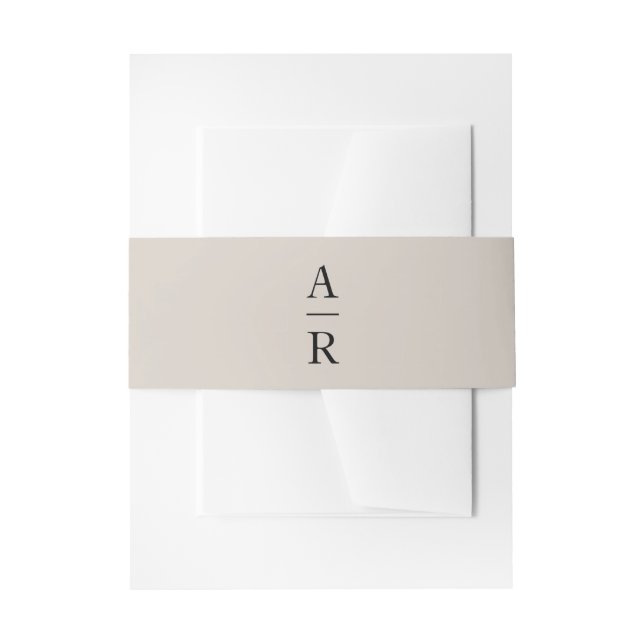 Simple Minimalist Monogram Wedding Initials Taupe  Invitation Belly Band (Front Example)