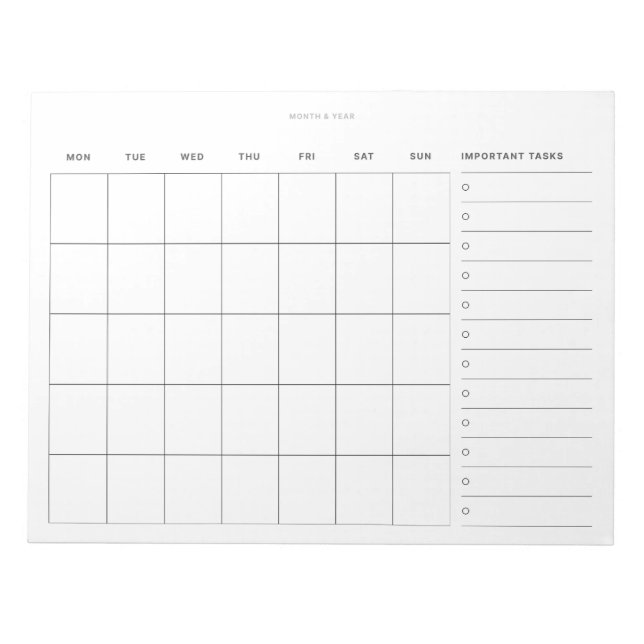 Simple Minimalist Monthly Planner and To Do List Notepad (Front)