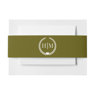 Simple Minimalist Mossy Forest Green Monogram Invitation Belly Band