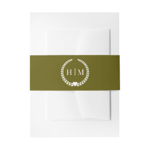 Simple Minimalist Mossy Forest Green Monogram Invitation Belly Band