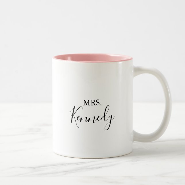 Simple Minimalist Mrs Newlywed Bride Two-Tone Coffee Mug (Right)
