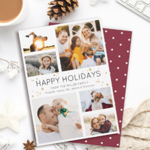 Simple Minimalist Multi Photo Collage Modern Holid Holiday Card