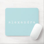 Simple Minimalist Name Design Aqua Pastel Custom Mouse Mat<br><div class="desc">This stylish custom mouse pad features a simple minimalist design of your name in a retro typewriter font in white on a pastel aqua blue background. Great gift idea!</div>