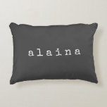 Simple Minimalist Name Design in Black Custom Decorative Cushion<br><div class="desc">This stylish custom throw pillow features a simple minimalist design of your name in a retro typewriter font in white on a black background. Great gift idea!</div>