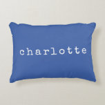 Simple Minimalist Name Design in Blue Custom Decorative Cushion<br><div class="desc">This cute simple custom throw pillow features a modern minimalist design of your name in a retro typewriter font on a French Royal Blue background. Great gift idea!</div>