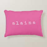 Simple Minimalist Name Design in Hot Pink Custom Decorative Cushion<br><div class="desc">This cute simple custom throw pillow features a modern minimalist design of your name in a retro typewriter font in black on a Hot Pink background. Great gift idea!</div>