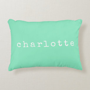 Simple Minimalist Name Design in Mint Green Custom Decorative Cushion