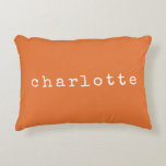 Simple Minimalist Name Design in Orange Custom Decorative Cushion<br><div class="desc">This cute simple custom throw pillow features a modern minimalist design of your name in a retro typewriter font on a Burnt Orange background. Great gift idea!</div>