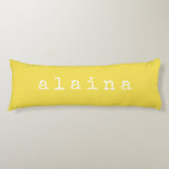 Simple Minimalist Name Design in Yellow Body Cushion<br><div class="desc">This stylish custom body pillow features a simple minimalist design of your name in a retro typewriter font in white on a yellow background. Great gift idea!</div>