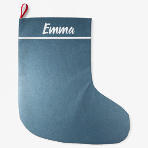 Simple Minimalist Name Script Blue Large Christmas Stocking