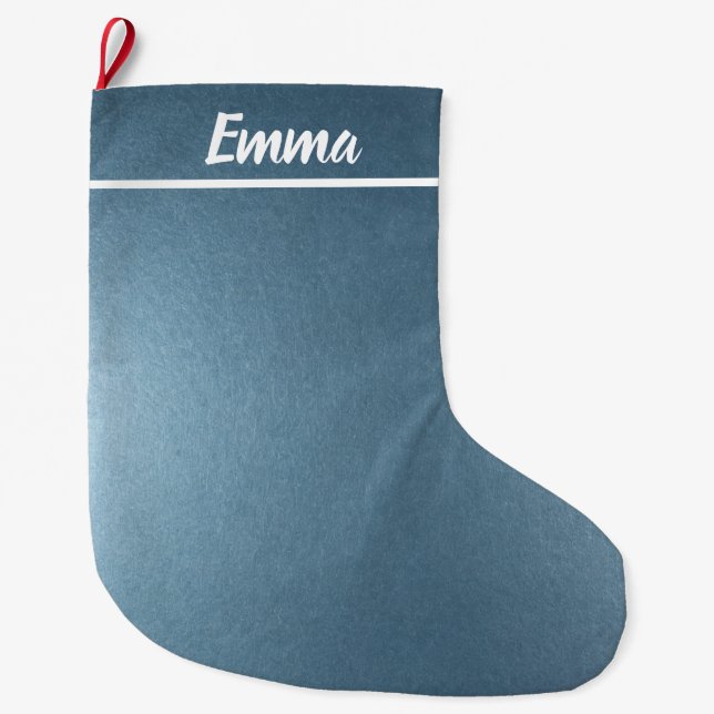 Simple Minimalist Name Script Blue Large Christmas Stocking (Front)