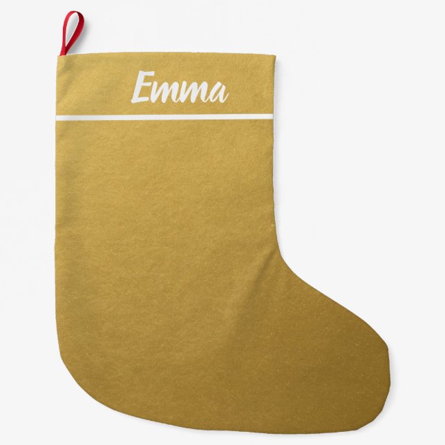 Simple Minimalist Name Script Gold Large Christmas Stocking (Front)