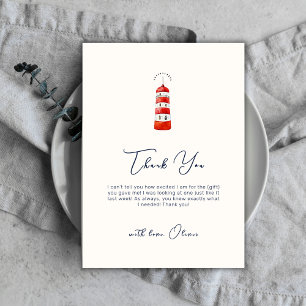 Simple Minimalist Nautical Lighthouse Baby Shower Thank You Card