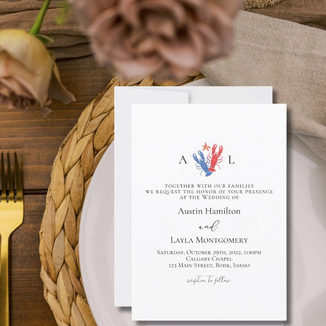 Simple Minimalist Nautical Lobster Wedding  Invitation (Creator Uploaded)