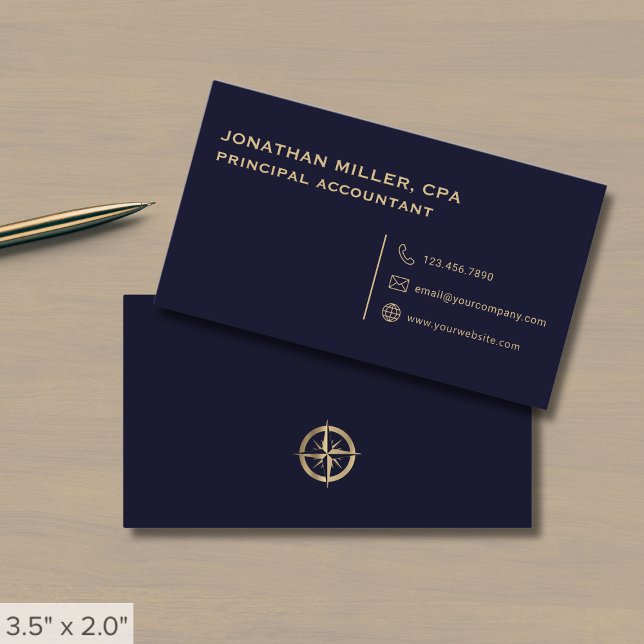 Simple Minimalist Navy Blue and Gold Business Card (Creator Uploaded)