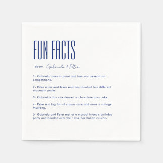Simple Minimalist Navy Blue Fun Facts Wedding Napkin
