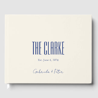 Simple Minimalist Navy Blue Modern Wedding Guest Book