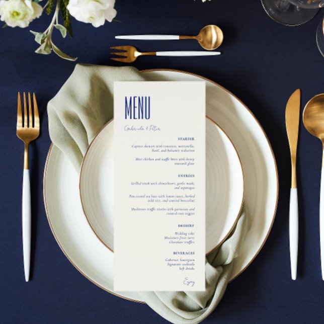 Simple Minimalist Navy Blue Modern Wedding Menu (Creator Uploaded)