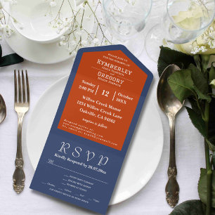 Simple Minimalist Navy Blue Orange Email Website All In One Invitation